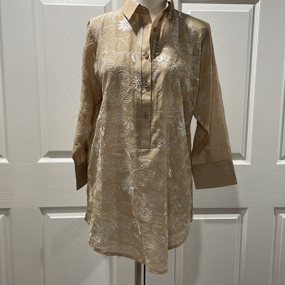 Gretchen Scott Botanical Garden Beige Embroidered Top Tunic Small, like new - Picture 4 of 7